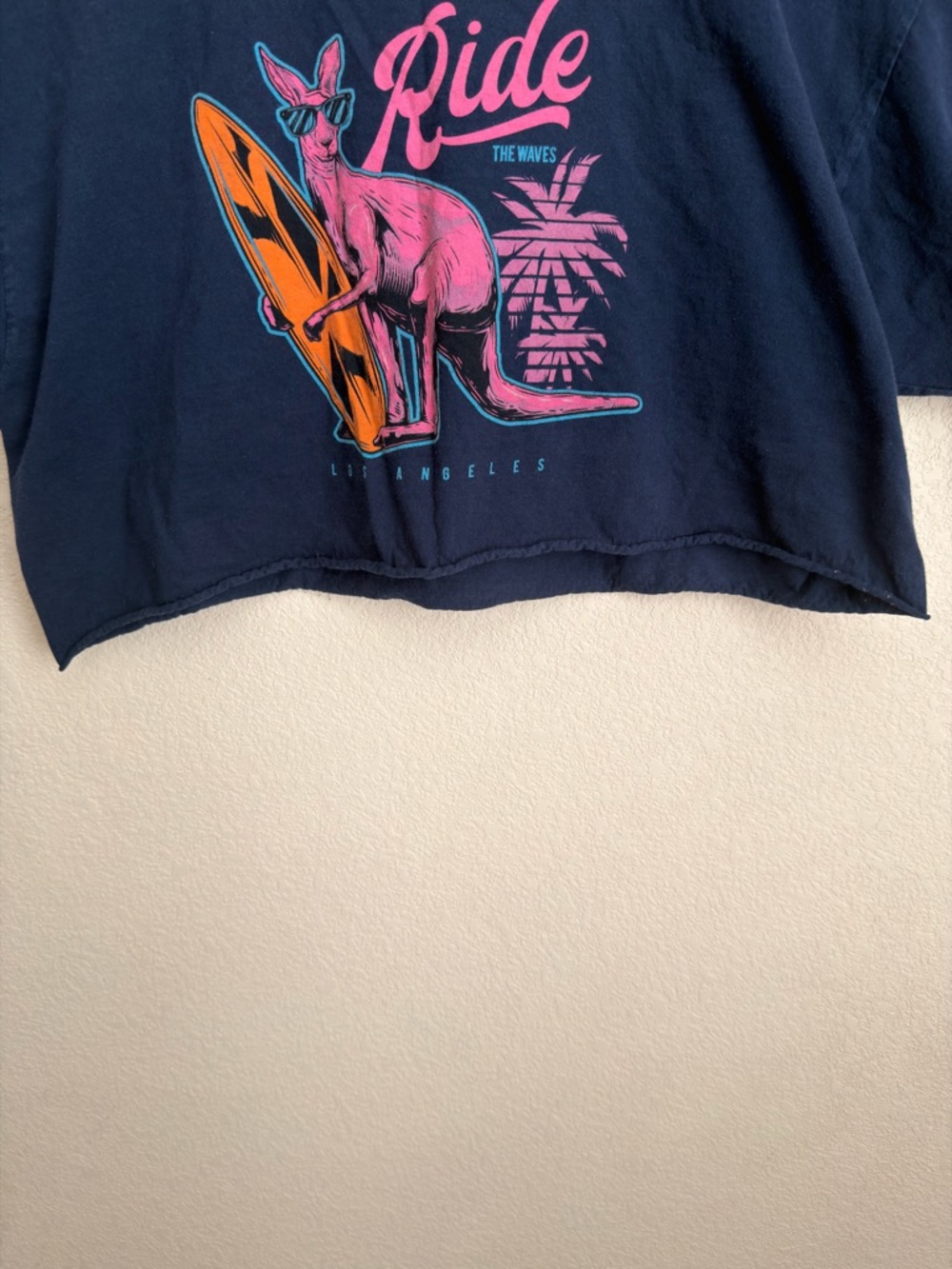Jupiter Moon Surf Kangaroo Graphic Crop Tee Women XL Oversized Navy Blue - Picture 4 of 7